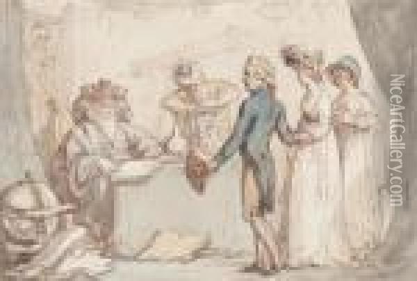 Cadwallader Assumes The Character Of A Fortune Teller Oil Painting - Thomas Rowlandson