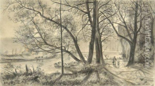 River Landscape With Figures Oil Painting - Ernest Lawson