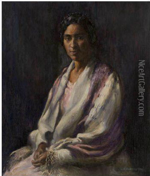 Miss Bailey With The African Shawl Oil Painting - Edwin A. Harleston
