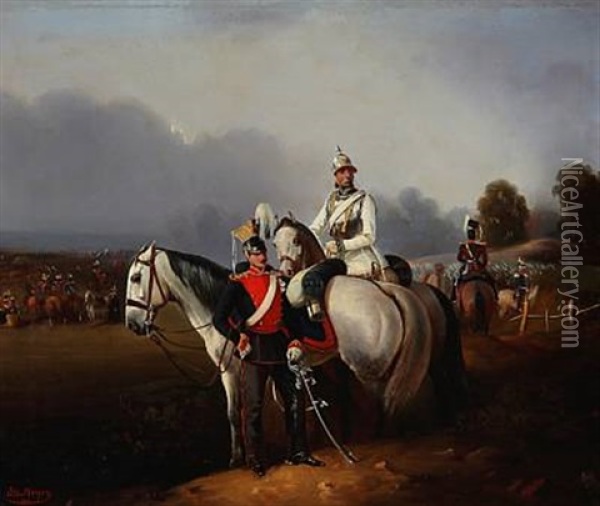Soldiers On Horseback Oil Painting - Otto Meyer