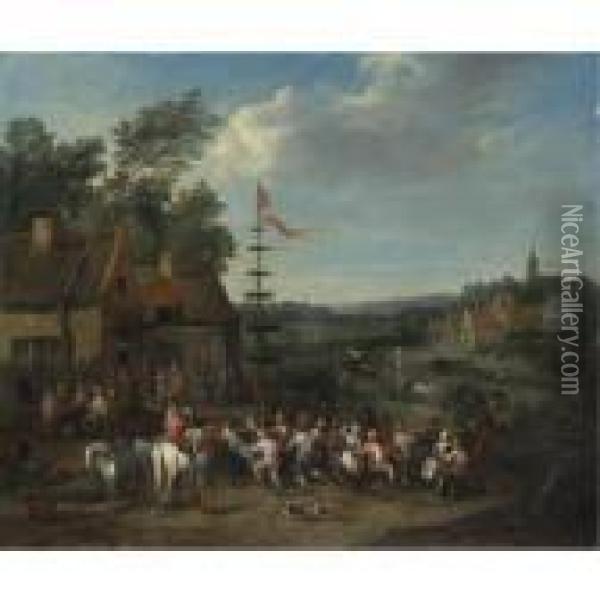 A Village Fair With Figures Dancing Around A Maypole Oil Painting - Karel Van Breydel (Le Chevalier)
