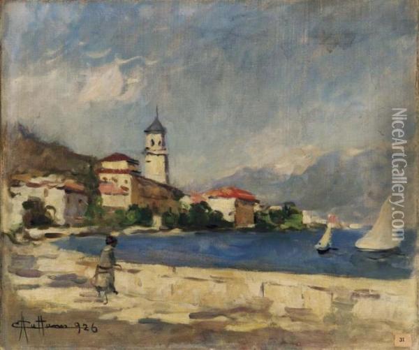 Lago Di Como - 1926 Oil Painting - Achille Cattaneo