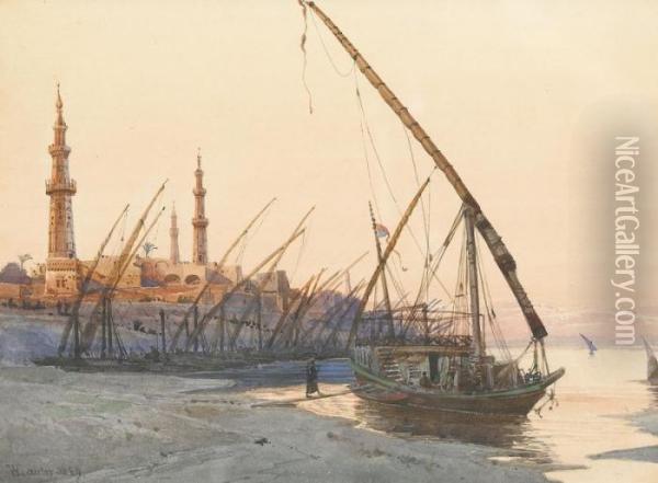 Nilufer Mit Felukke Und Minaretten Oil Painting - Wilhelm Hermann A. Lauter