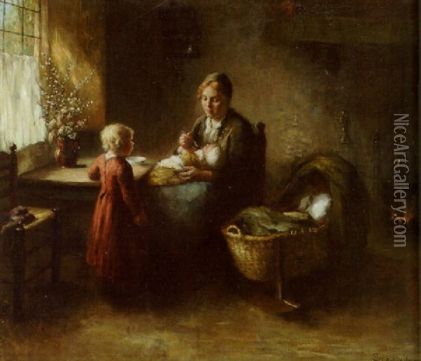 Feeding The Baby Oil Painting - Bernard de Hoog