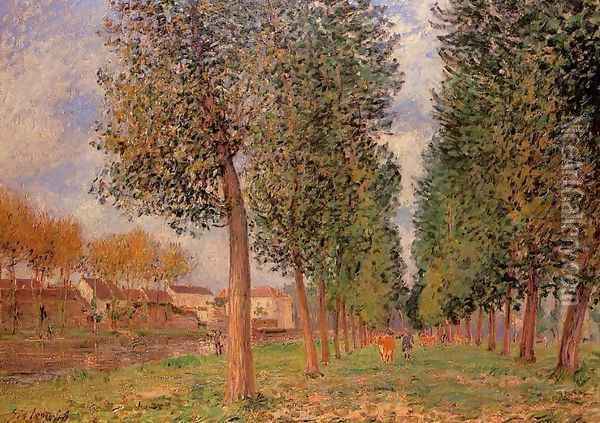 The Poplar Avenue at Moret, Cloudy Day, Morning, 1888 Oil Painting - Alfred Sisley