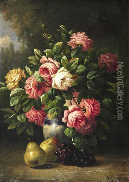 Rose E Uva Oil Painting - Enrico Hohenberger