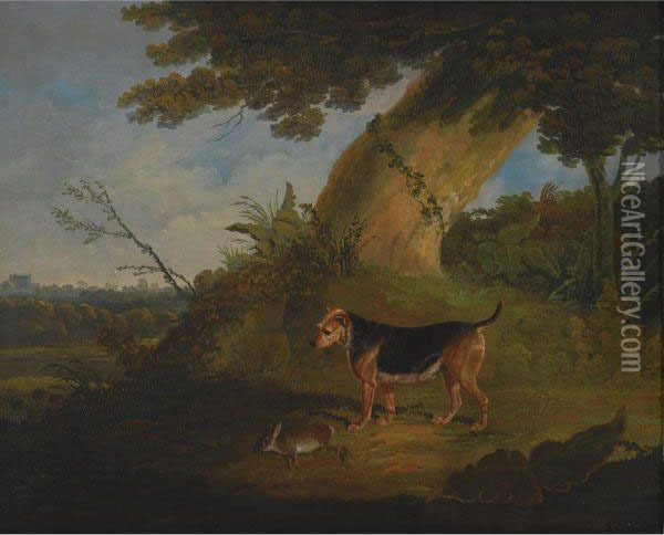 Black And Tan Terrier With A Retrieved Rabbit Oil Painting - John Frederick Herring Snr