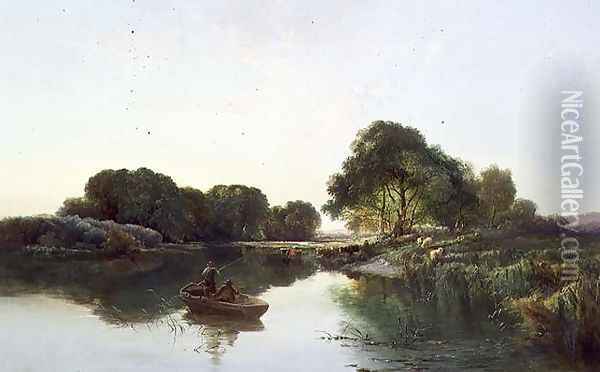 A Wooded River Landscape, 1855 Oil Painting - Edward Charles Williams