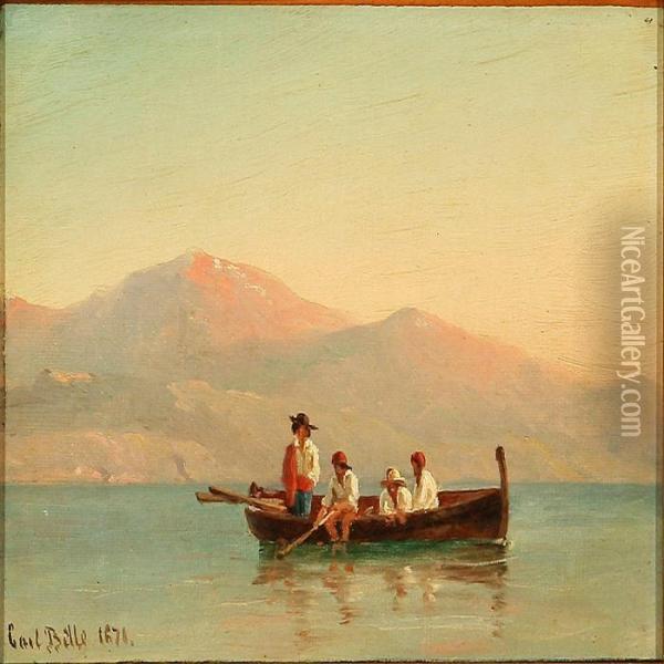 Quiet Afternoon Withfishermen On The Bay Of Naples, In The Background Vesuvius Oil Painting - Carl Ludwig Bille