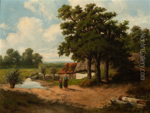 Landscape With Farm Oil Painting - Claus Hendrik Meiners