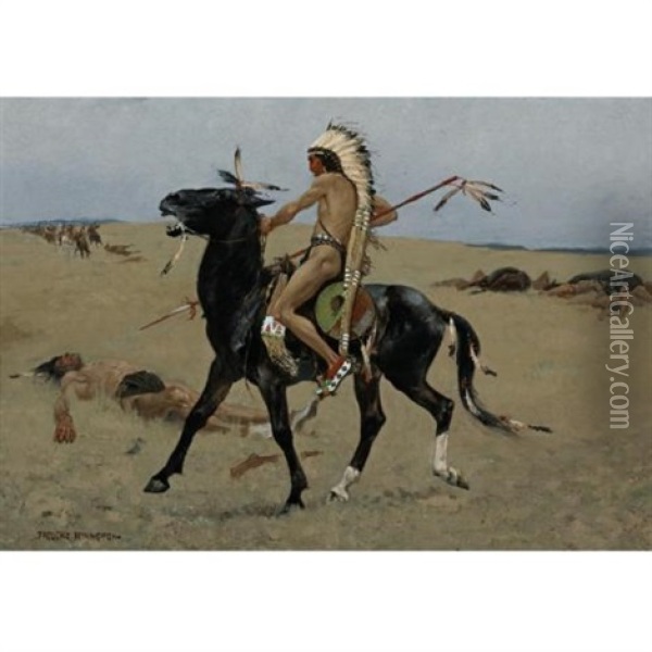 An Old Time Northern Plains Indian - The Coup Oil Painting - Frederic Remington