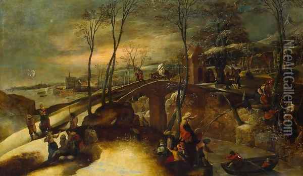 Landscape with the Flight into Egypt Oil Painting - Gillis Mostaert