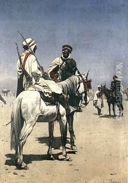 Arab men on horseback Oil Painting - Charles Louis Porion