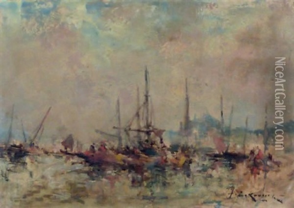 Vue Du Port De Constantinople Oil Painting - Jean Etienne Karnec