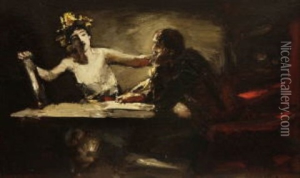 Der Dichter Und Seine Muse (+ Study, Verso) Oil Painting - Albert von Keller
