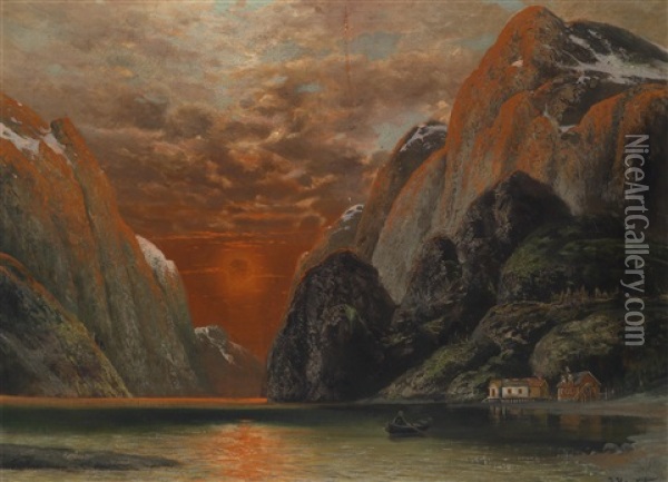Fjordlandschaft Im Abendrot Oil Painting - Johann Holmstedt