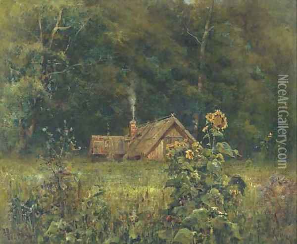 Cottage in the forest Oil Painting - Iulii Iul'evich (Julius) Klever