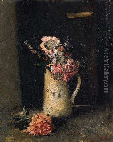 Vaso Con Fiori Oil Painting - Giuseppe Gaudenzi
