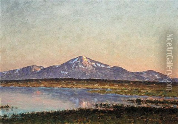 Fjallandskap I Solnedgang (alpine Landscape At Sunset) Oil Painting - Per Ekstroem