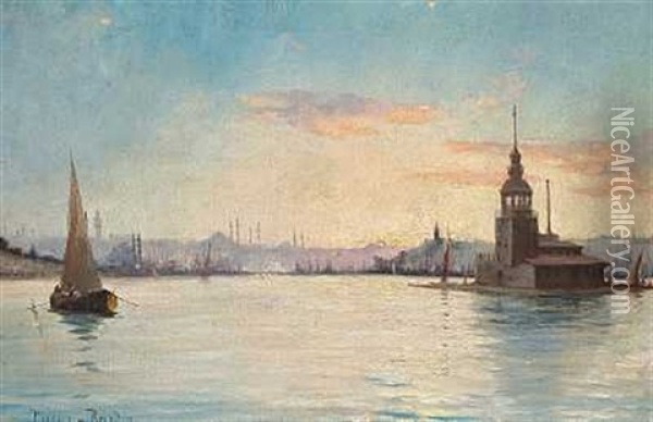 Sunset, Istanbul Oil Painting - Francois Leon Prieur-Bardin