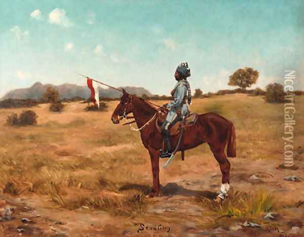 Scouting the 2nd Madras Lancers Oil Painting - Anglo-Indian School