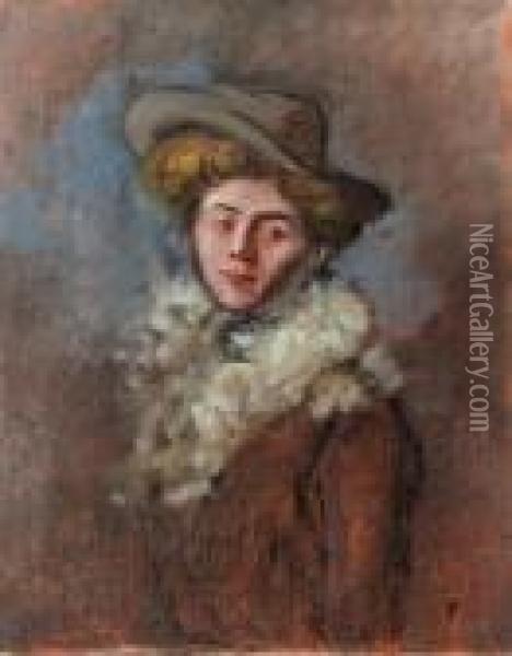 Portrait De Femme Au Chapeau Oil Painting - Jean-Louis Forain
