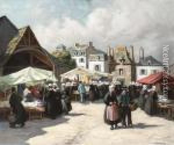 A Market Day In Normandy Oil Painting - Henri Alphonse Barnoin