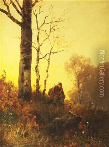Pfeife Rauchender Jager Am Waldrand Oil Painting - Anton Windmaier the Elder