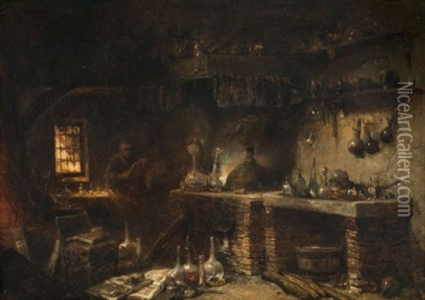 Le Cabinet De L'alchimiste Oil Painting - Louis-Gabriel-Eugene Isabey