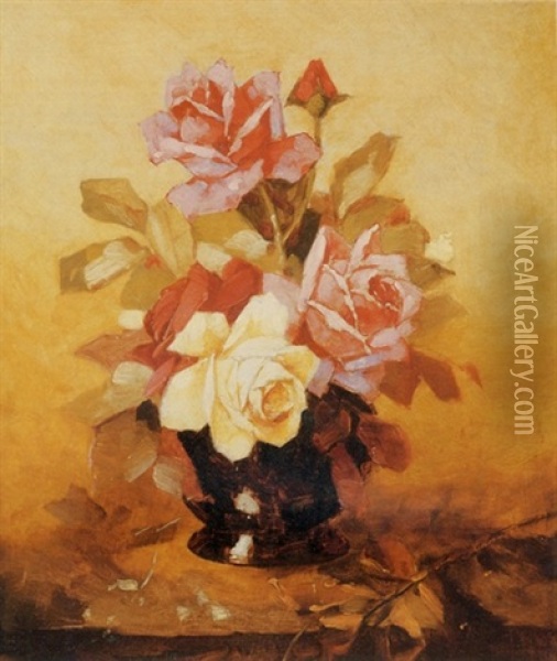 Still Life With Roses Oil Painting - Franz Arthur Bischoff
