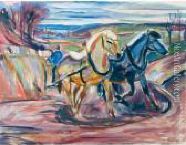 Horses Oil Painting - Edvard Munch