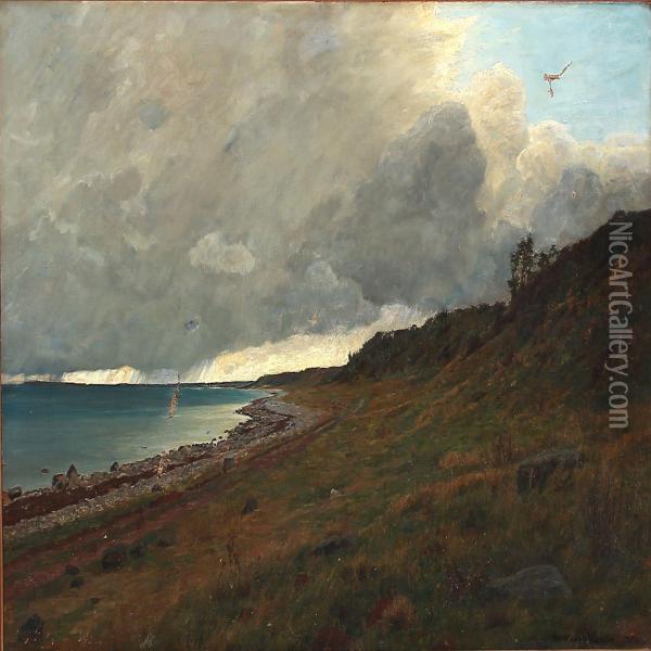 Thunderstorm Over A Coast Oil Painting - Fritz Johannes Bentzen-Bilkvist