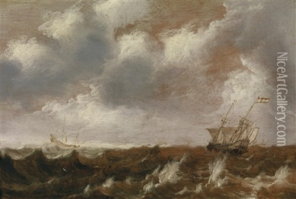 Hollandische Schiffe In Sturmischer See Oil Painting - Pieter Van Der Croos