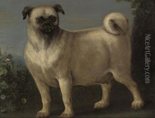 A Pug In A Landscape Oil Painting - John Wootton