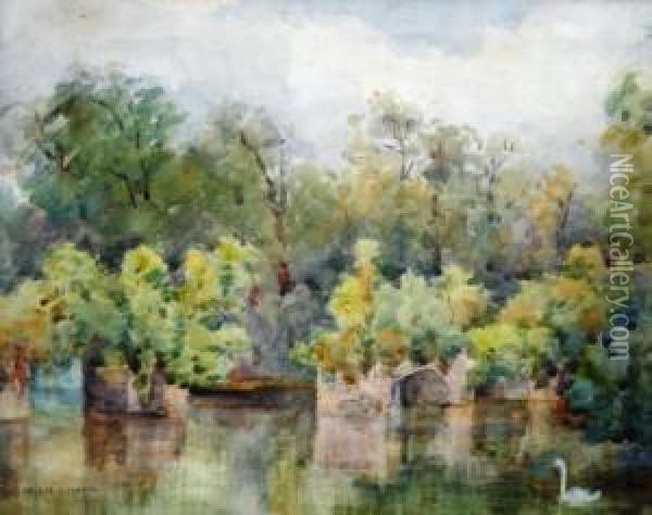 Lake Scene With Swan Oil Painting - Helen O'Hara
