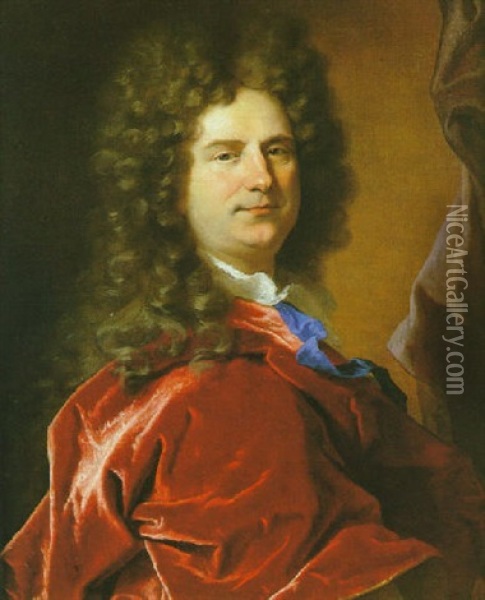 Portrait De Gentilhomme A La Draperie Rouge Oil Painting - Hyacinthe Rigaud