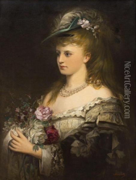 Portrait Of A Lady With Flowers Oil Painting - Franz Michael Veith