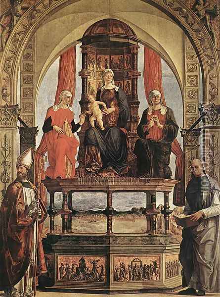 Madonna with Child and Saints 1480 Oil Painting - Ercole de' Roberti