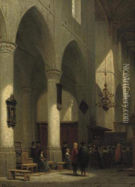 At The Church Service Oil Painting - Johannes Bosboom