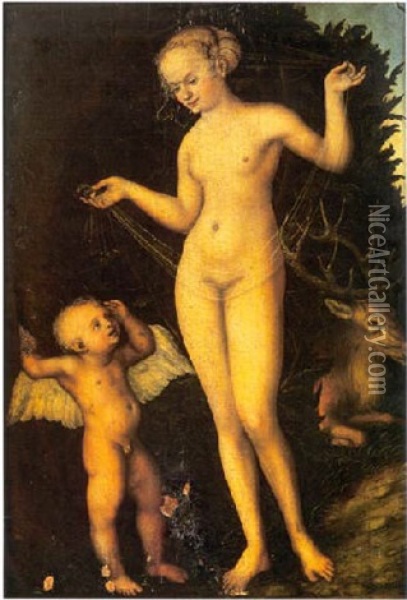 Venus Et L'amour Voleur De Miel Oil Painting - Lucas Cranach the Elder