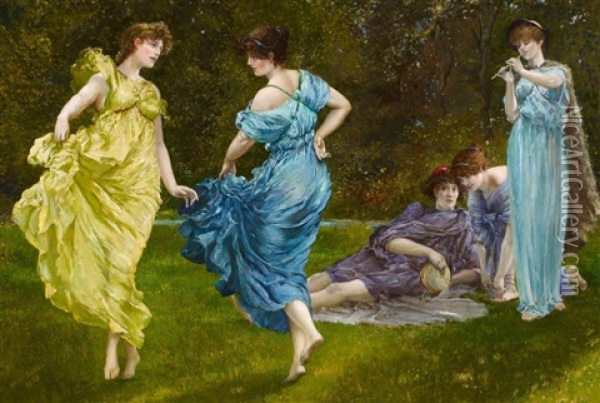 Tanzende Nymphen Oil Painting - William Edward Frank Britten