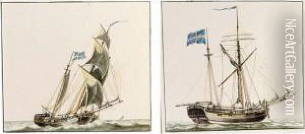 Two Studies Of Boats: A 'galjas' Sailing Before The Wind And A 'galjas' At Anchor Oil Painting - Wijbrand Schaap