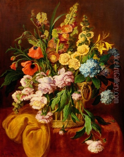 Still-life With Flowers Oil Painting - Ludwig Adam Kunz