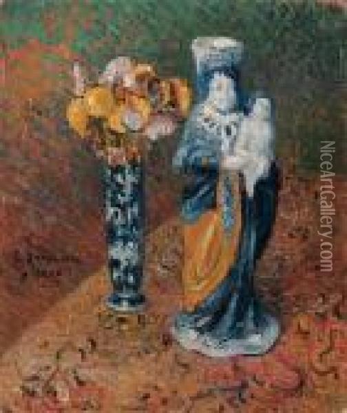 Statuette Et Vase De Fleurs Oil Painting - Gustave Loiseau