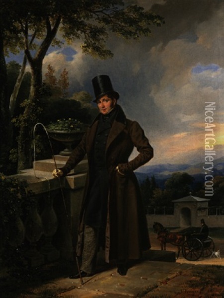 Portrait Ludwig Adolph Friedrich Furst Zu Sayn-wittgenstein Im Schlosspark Oil Painting - Franz Krueger