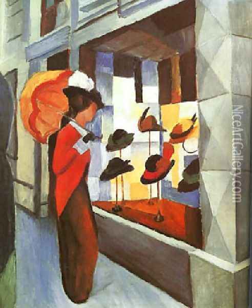 Before The Hat Shop Oil Painting - August Macke