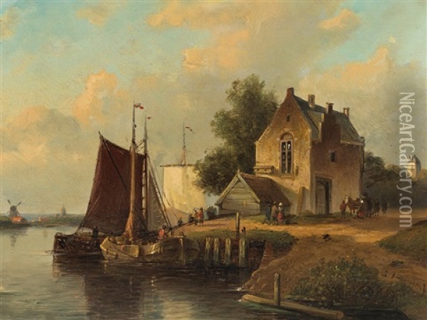 Harbor Scene Oil Painting - Nicolaas Johannes Roosenboom
