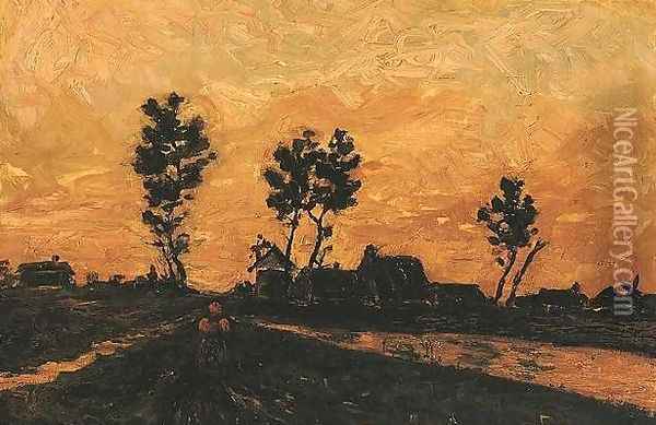 Landscape At Sunset Oil Painting - Vincent Van Gogh