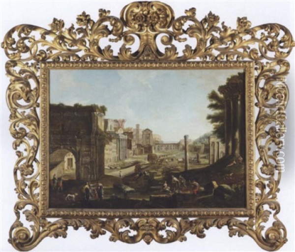 Rome, A View Of The Forum Oil Painting - Antonio Joli