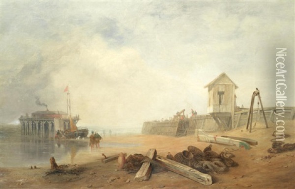 Beach Pier Scene Oil Painting - James Baker Pyne